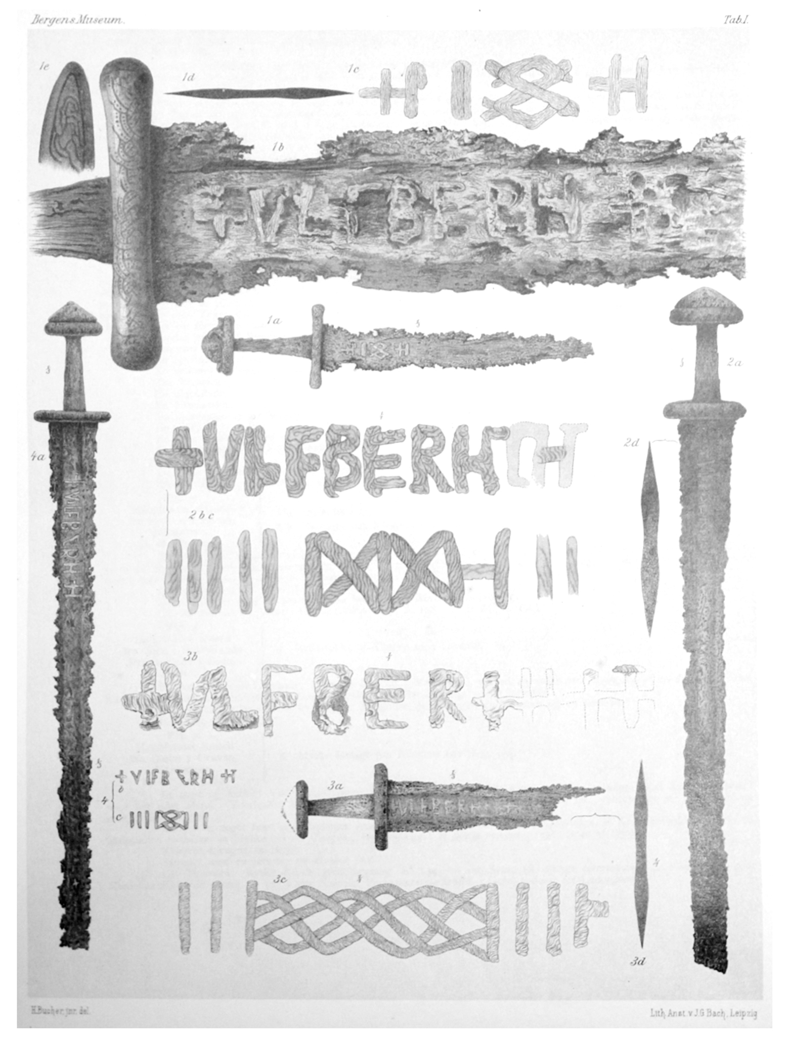 ULFBERHT 문자가 새겨진 중세 울프베르트 검과 검신 문양 자료