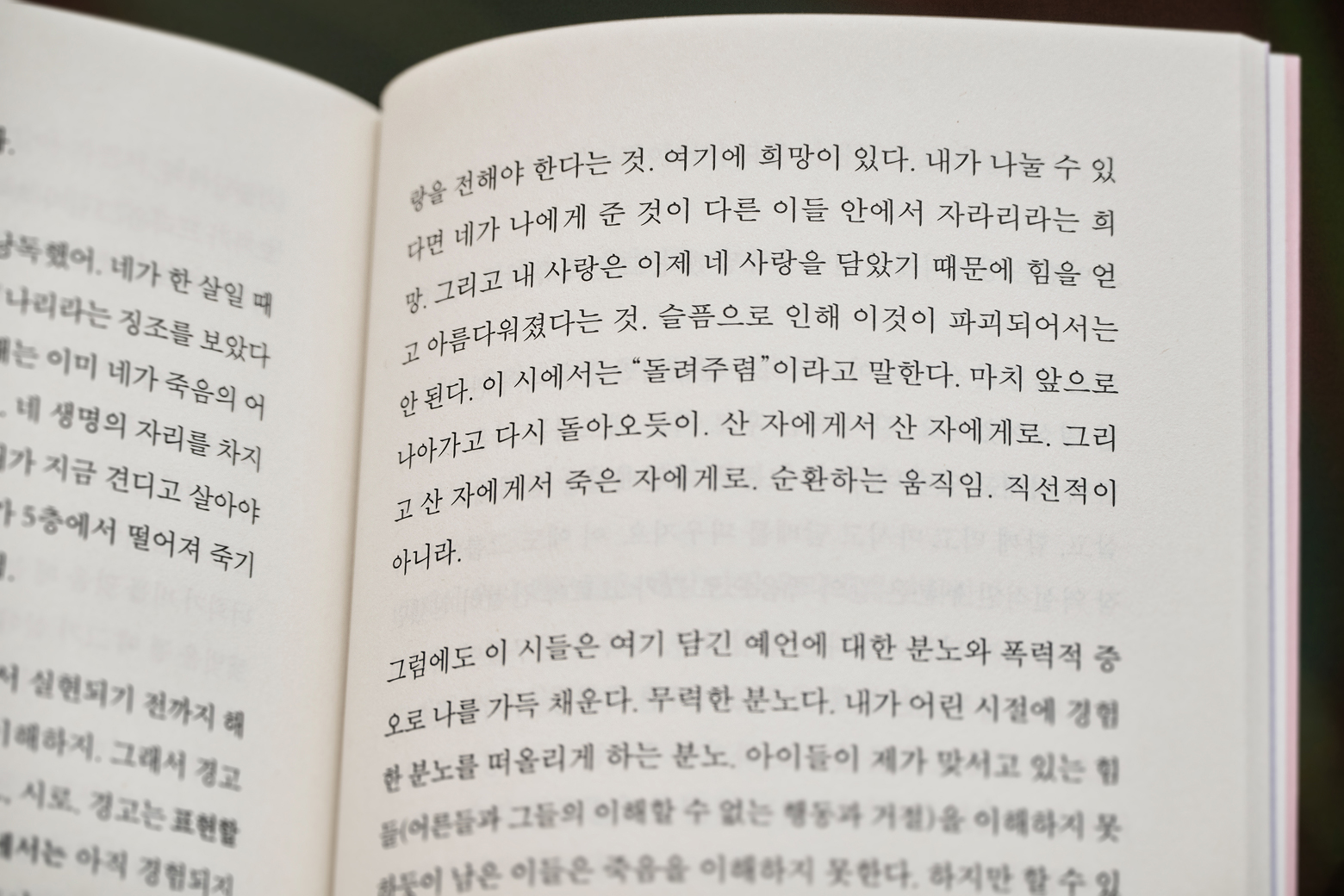 『죽음이 너에게서 무언가를 앗아갔다면』의 사랑과 상실에 관한 본문 페이지