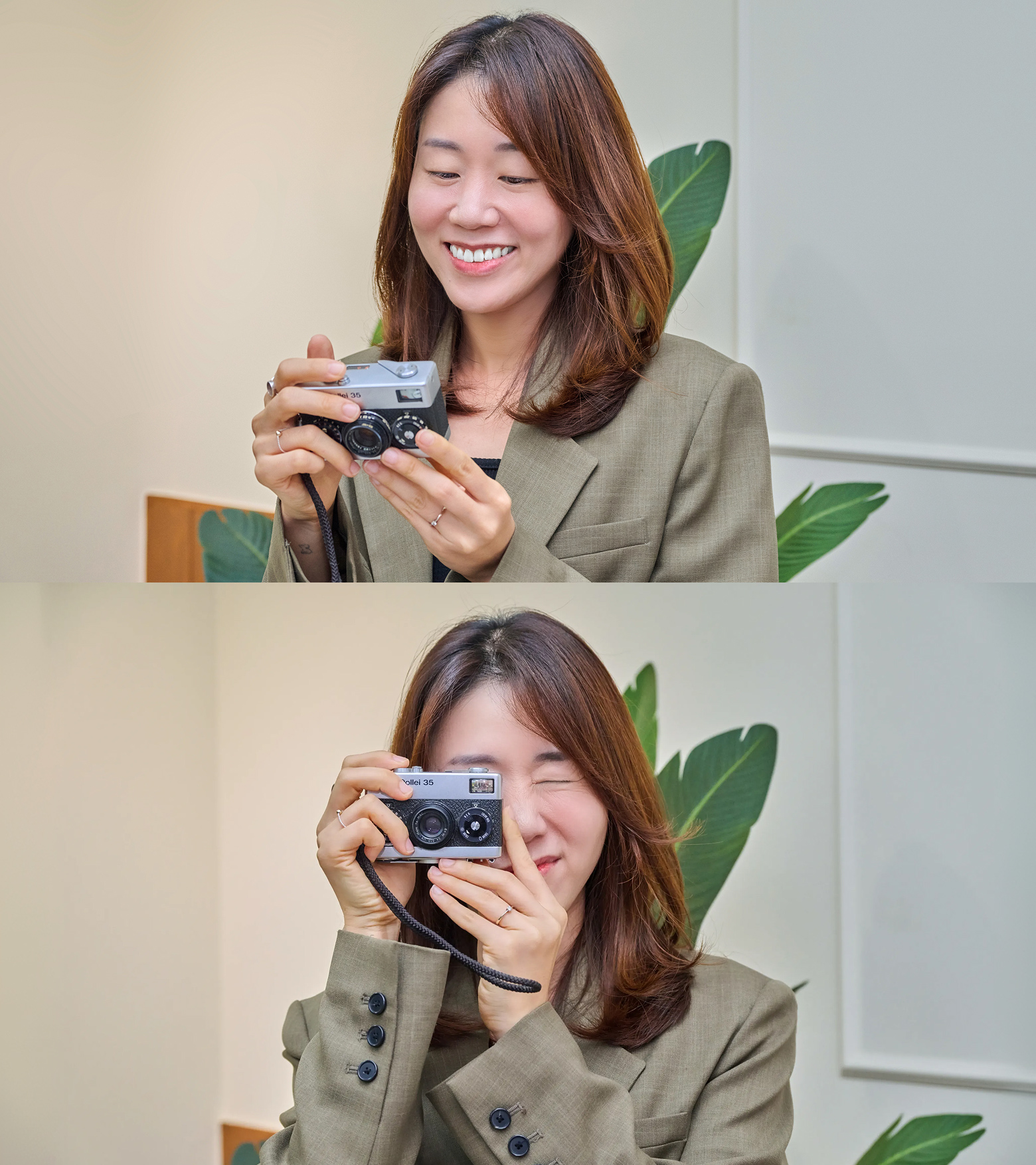 카메라를 살펴보고 직접 사진을 찍으며 취미를 즐기는 박지아 편집자